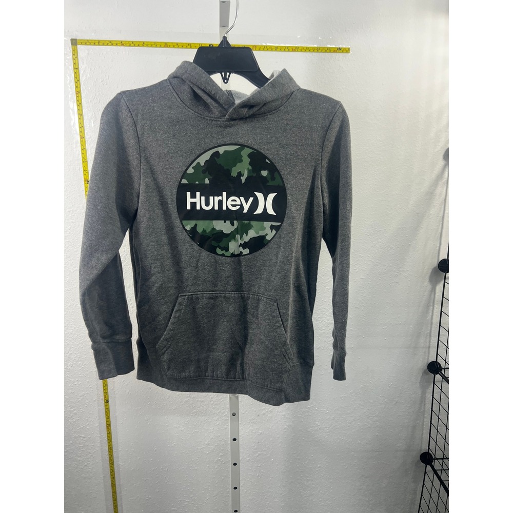 Hurley‎ Boys Hoodie Charcoal Grey Camo Logo Pullover Sweatshirt Size 10/12
